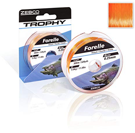 Zebco Qualitäts Trophy Forelle monofile Angelschnur Angel Zubehör Forellenschnur, Fluo orange, 0,18mm / 2,9Kg