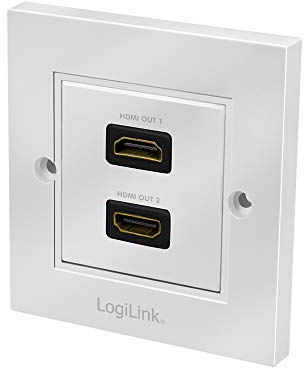 LogiLink AH0018 – Prise Murale HDMI avec 2 Prises HDMI Haute Vitesse avec raccord Ethernet (Prise extérieure/Femelle intérieure) en Blanc