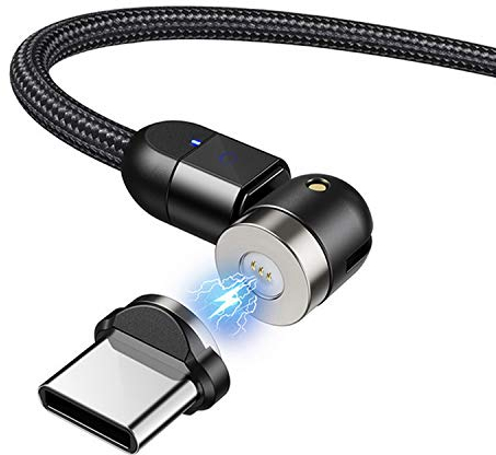 Maclean MCE475 Cable USB Magnético con Adaptador USB Tipo-C Función de Carga Rápida de 2 m 9V / 2A 5V / 3A Conexión Magnética Giratoria de 360 ° y 180 °