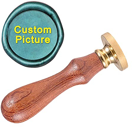 CRASPIRE Custom Wax Seal Stamp, Siegellack Stempel Personalisiertes Logo Design Bild Foto Graviert 30mm Holzgriff Messing Rundkopf Siegelstempel