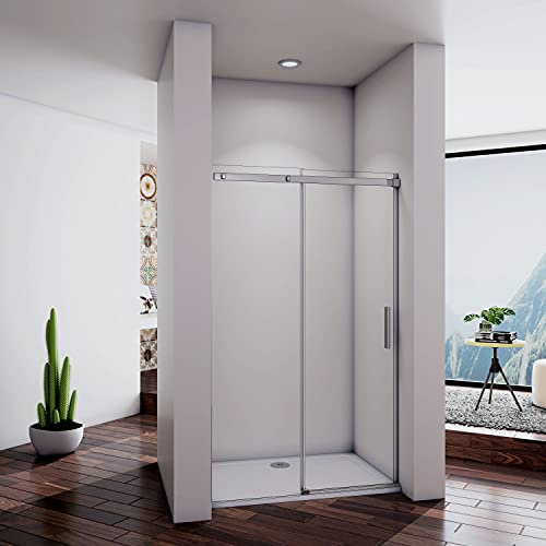 Acezanble Porte de douche coulissante 120x195cm en niche, porte de douche à l’italienne sans receveur, 8mm verre transparent et anticalcaire
