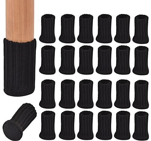 24 PCS Stuhlsocken, rutschfeste gestrickte hochelastische Möbelbeinsocken, Wiederverwendbare Stuhlbein-Bodenschoner für Hartholzböden Fit Durchmesser von 1 Zoll bis 2 Zoll Schwarz
