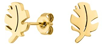 LUUK LIFESTYLE Schlichte Ohrringe aus Edelstahl, Damen Ohrstecker, Glücksbringer Geschenk für Frauen und Mädchen, filigran & wasserfest, Blatt I Pflanze, gold