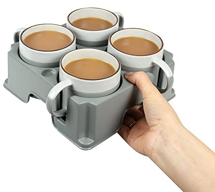 muggi 4 Cup Holder - Reusable Non Spill Drink Holder - Portable Drink Caddy for Motorhome, Caravan, Camping - Mobility Aid Cup Carrier - Hot Drinks Tray, Tea, Coffee & Bottle Holder - Graphite Grey