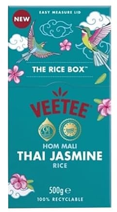 VEETEE HOM Mali Thai Jasmine Rice Box for Dry Rice Cooking, Low Sodium, Wheat-Free, No Artificial Colours, Flavours or Preservatives, 500 g (Pack of 6)