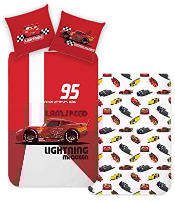 Disney Home Cars Kinder Wendebettwäsche Set 135x200 - Kopfkissenbezug 80x80 - Super weiche Renforce 100% Baumwolle, 2-teilig Cars Bettwäsche, Weich und angenehm auf der Haut