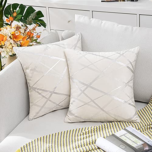 MIULEE 2er Set Samt Kissenbezug Silver Kissenbezüge Dekokissen Dekorativ Sofakissen Kissenhülle Zierkissenbezug Zierkissen Bezug Überzug Deko Kissen Bezüge Couchkissen Milchweiß 40x40 cm