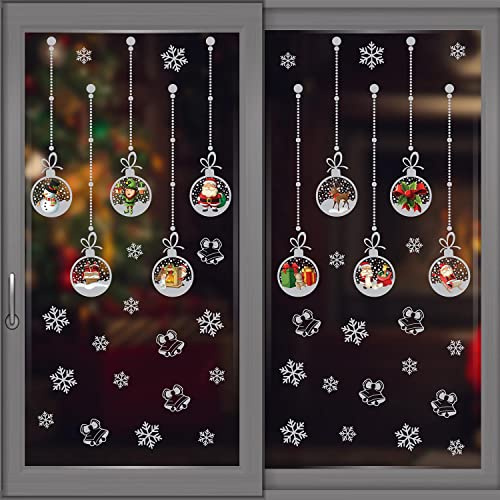 WALPLUS Christmas Window Stickers Clings Xmas Decoration Sale Clearance Reusable Double-Sided Print Decals for Glass Living Room Windows Display Matt Silver Christmas Ornaments 45 Pieces
