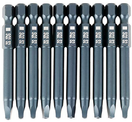 10pcs S-2 Alloy Steel Square, Square Drill bit Robertson bits #2 Head Screwdriver Bits Kit,6.3mm 1/4 Hex Shank Magnetic 65mm S-2 Alloy Steel Square 3mm Head Screwdriver Bits Kit