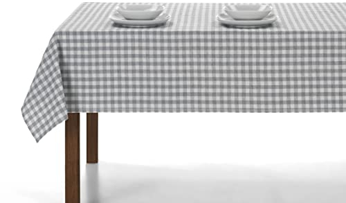 LAN&LAN – Tischdecke abwaschbar Kariert mit Stoff, Tischdecken Hochwertig Gefertigtes, für den Innen- und Außeneinsatz (Grau, 140 x 250)