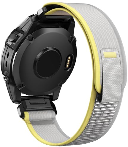NotoCity für Fenix 6x Pro Armband, für Garmin Fenix 7x/5x/6x Armband, Quickfit 26mm für Garmin Fenix 3/3 HR/7x Pro/5x Plus/8 51mm Uhrenarmband, Enduro, Epix Pro 51mm Nylon(Weiß Gelb)