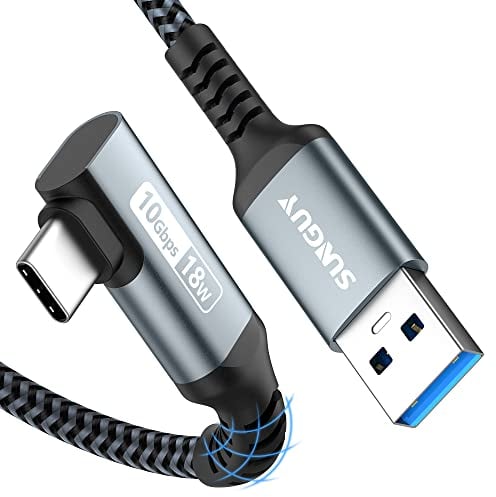 SUNGUY Cavo USB C 90 Gradi, 1.5M 10Gbps USB 3.1 Gen 2 Cavo, Cavo USB Type C Angolare compatibile con Android Auto, Galaxy S22, SSD, Xperia Pro, Xiaomi-Grigio