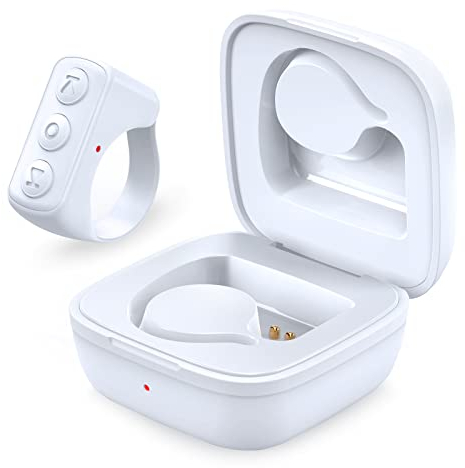Tik Tok Fingerspitzen Seitenwender Bluetooth Fernbedienung Scrolling Ring Wiederaufladbare Wireless Kamera Fernauslöser Selfie Taste Controller mit Ladehülle für iOS/Android (White)