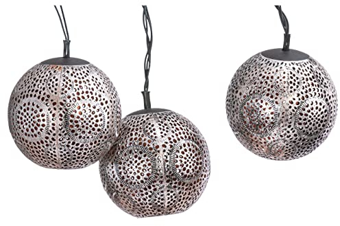 Dehner Solar-Lichterkette Lucena, warmweiß, 8 LED-Lämpchen, Ø 8 cm, Länge 210 cm, Kunststoff, Silber