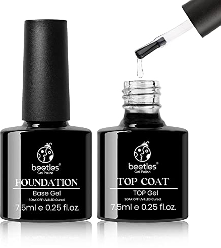 Beetles Gel Überlack Unterlack Set - Ohne Abwischen 2pcs 7.5ml LED Klares Gel Basis Top Gel Glänzendes Glanz Finish Langlebiger Gel Nagellack Gel Lampe Nägel Kunst DIY Zuhause