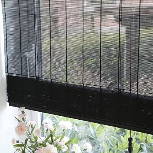 Bambusvorhänge Innenbereich,Natürliche Bambusrollos Schwarz Raffrollos Sichtschutz Sonnenschutz Rollläden Für Innen Außen Fenster Dekorative Bambusvorhänge (80x200cm)