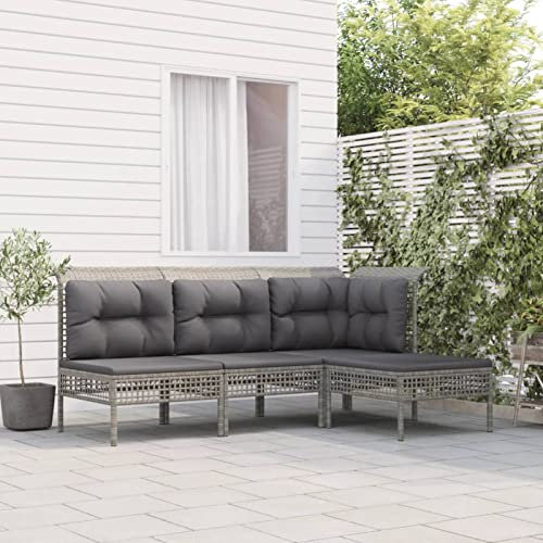 Yolola Lounge Gartenmöbel Set Rattan Lounge L Form 4-TLG. Gartenlounge Outdoor Ecklounge Loungemöbel Sofa Rattan Grau Rattan Sitzgruppe Lounge Rattanmöbel Balkonlounge Gartengarnitur
