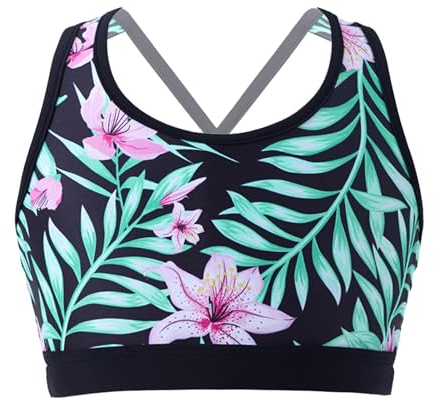 Agoky Mädchen Crop Top T-Shirts kurz Sport Bustier BH Yoga Bra Tanz Laufen Gymnastik Turn Unterwäsche Bekleidung gr. 104-164 Lilie G 122-128