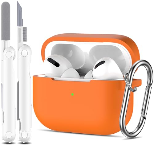 R-fun Kompatibel mit AirPods Pro 1 Gen Hülle mit Reinigungsset, Vollständiger Silikonschutz Kompatibel mit Apple AirPods Pro 2019 Hülle [Front-LED sichtbar],Orange