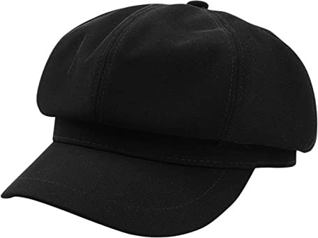 Baskenmütze Mit Schirm Damen Baskenmütze Leicht Weibliche Casual Solid Caps Hard Edge Visiere Vintage Caps Hat Hut Karneval Damen Baskenmütze Damen Senfgelb (Black, One Size)