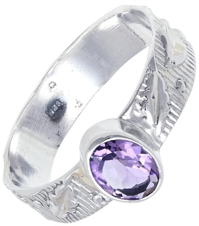 SILVERNROCK Amethyst Edelstein-Bandring für Herren und Damen alle Größen Geschenkartikel 925 Sterlingsilber-Ring handgefertigter Schmuck ERG-117F_58 (18.5)
