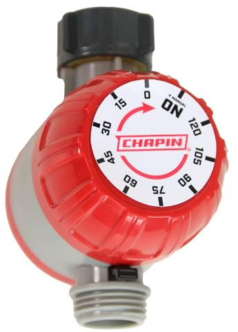 Chapin International Chapin 41004 Minuteur mécanique jusqu'à 120 Minutes d'arrosage pour pelouse Compatible avec Tuyau d'arrosage Standard Rouge/Gris
