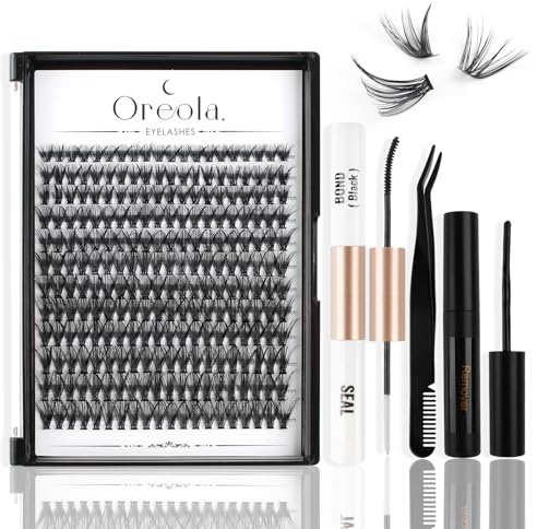 Oreola Individual Lashes Kit with Glue Remover Applicator Lash Extensions | Eyelash Extension Kit for Beginner Cluster Lashes 240 Pieces Wispy(40D, D Curl 9-16mm)