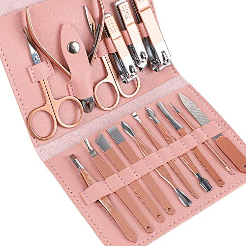 ValueTalks Manicure Set Pedicure Kit,Professional Stainless Steel Nail Clippers Cutters,16 pcs Cuticle Trimmer Grooming Kit for Travel&Home Women Gift