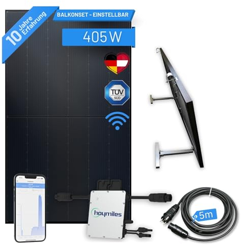 flex-energie Balkonkraftwerk Komplettset I 450Wp Solarmodul, Envertech EVT400-B Wechselrichter, Balkonmontage & 5m Kabel I Bifaziale Solaranlage zur Energiegewinnung I Leistung drosselbar