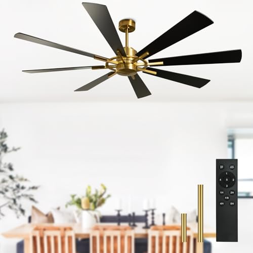 Depuley 72'' Modern Deckenventilator mit Fernbedienung, deckenventilator leise,deckenventilator ohne licht, Geschwindigkeit,gelb-bronze 8 Flügeln,für Schlafzimmer, Küche, Wohnzimmer, Balkon