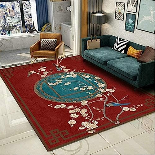 Wohnzimmerteppiche, Roter Teppich, chinesischer Stil, Pflaumenmuster, Anti-Milben-Abnutzung, Wasserwaschen, antistatischer Teppich, Wohnzimmerzubehör –, Rot, 140 x 200 cm (4 Fuß 7 Zoll x 6 F