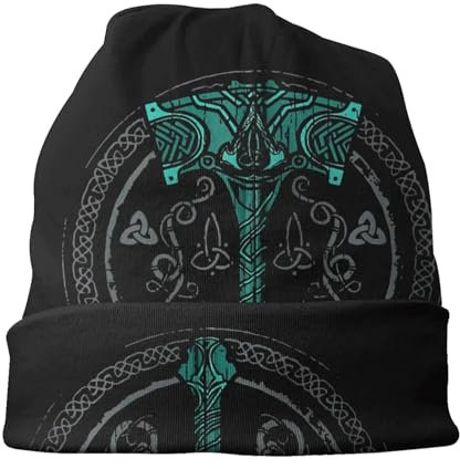 SXQCKJ 3D-Druck Norse Viking Mjolnir Tattoo Bonnet Hut, Lässige Slouchy Strickmütze, Winter für Die Kälte Skimütze für Männer Frauen(Color:Thor's Hammer B)