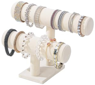 Coward Armbandhalter mit 2 Ebenen, Schmuckständer, für Halsketten, Armreifen, Armbänder, Uhren, Organizer, Aufbewahrungsregal, Schmuck-Show-Turm für Damen, beigefarbener Samt