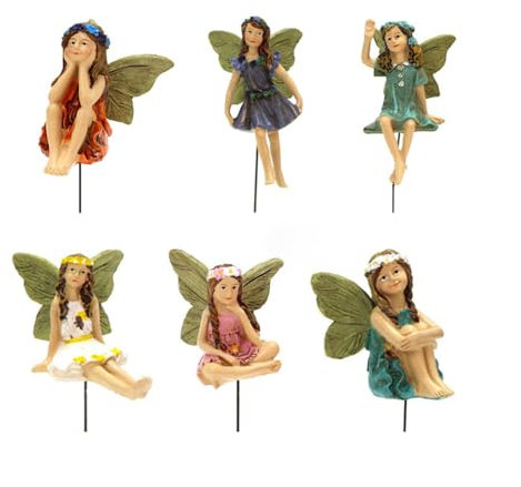 Zibeem Set Of 6 Min i Fairies Garden Figurine Min iature Fairies Garden Outdoor Ornaments Decor Statue Accessories Flower Pot Decorations On Sticks For Plant Decoration Outdoor Yard Garden Decor