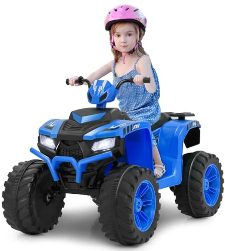 GOPLUS 24V Elektro Kinderquad, Elektro-Quad mit LED Lichtern, Kinder Aufsitzauto mit drahtloser Verbindung, Musik, Radio & Soft Start, Elektrofahrzeug für Kinder von 3 bis 8 Jahren (Blau)