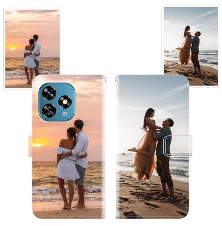 Sunrive Personalisierte Lederhülle Flip Case für Oukitel C51, Schutz, Bequemes Tragen, Individualisierung mit eigenem Foto, Text oder Logo