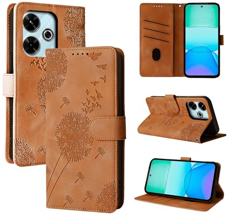 Rostsant Handyhülle für Xiaomi Redmi 13 Löwenzahn Braun | PU Leder Flip Case Brieftasche Tasche Hülle Magnetisch Handyhülle für Xiaomi Redmi 13