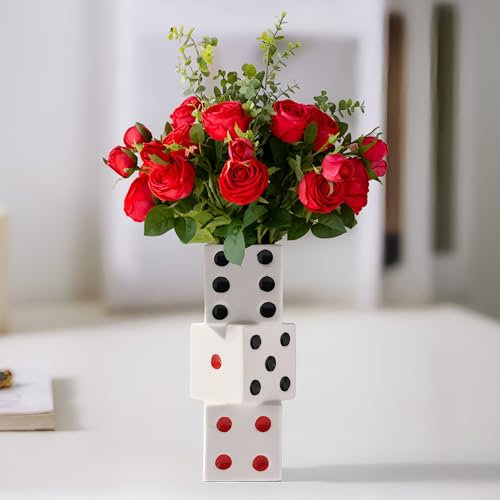 XMMEIMK Würfelvase, weiße Keramikvase für Heimdekoration, einzigartiger 70er-80er-Jahre-Stil, dekorativer Tisch mit schwarz-weißem Mittelstück (15 cm Höhe)