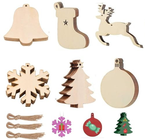 JYZPJ 30PCS Christmas Wood Ornaments Wooden Christmas Decorations Tree Wooden Decorations DIY Craft Making Party Tree Crafts (Type A)
