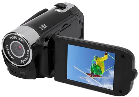Asixxsix Caméscope à Zoom Numérique 16 Pouces, écran 2,4 Pouces 1080P 16MP, Enregistreur Vidéo avec Lumière de Remplissage, Sortie USB, Prend en Charge Les Selfies et Les Micros Externes