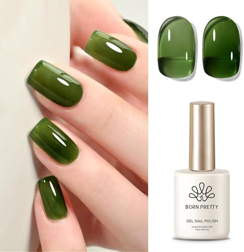 Born Pretty Esmalte de Uñas Semipermanente Jelly Green, 15ml U V Nail Polish Verde Oscuro Transparente Natural LED Manicura Gel