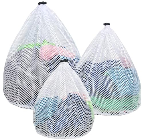 YICOTA Netz-Wäschesäcke, 3 Stück, Kordelzug-Netzbeutel in 3 Größen, weiße Waschbeutel für Waschmaschine, Organizer, Waschbeutel für Kleidung, Unterwäsche, Bettwäsche