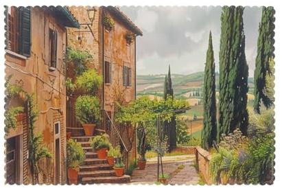 Italienische Toskana-bedruckte hitzebeständige Platzsets, 6 Stück, niedliche Stoff-Tischsets, Küche, Esstisch, 45,7 x 30,5 cm