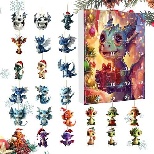 Advent Kalender 2024 Christmas Dragon | Acrylic Dinosaur Christmas Countdown Kalender | 24 Tage Christmas with Dragon Ornament for Home Decoration