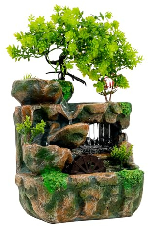 Fontaine d'intérieur cascade - Fontaine de table zen jardin miniature cascade - Simulation paysage - Décoration de bureau - Veilleuse LED changeante - Design lumineux pour salon, bureau, bureau