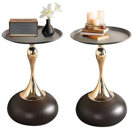 Ginhow Couchtisch Schwarz Gold, Kleiner Runder Couchtisch Vintage, Metall Beistelltisch Rund Gold, Kreativer Nachttisch Kaffeetisch für Wohnzimmer Schlafzimmer Balkon, Ø40CM