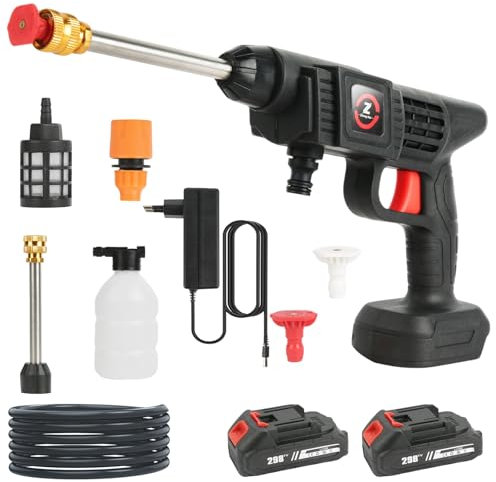 Nettoyeur Haute Pression sans Fil, Nettoyeur Haute Pression avec 2X 6000mA Batterie, Hydrojet Nettoyeur Haute Pression Portable, Pistolet Haute Pression pour Voiture