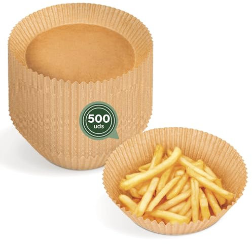 MAXI PRODUCTS - 500 Moldes Airflyer Papel Siliconado Redondo - Ø20 x 4,5 cm (3,5-5 L) - Recipiente Airfryer - Papel Freidora de Aire - Complementos Airfryer - ANTIADHERENTE Y IMPERMEABLE