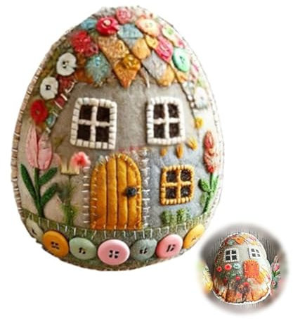 Patchwork Felt Egg House DIY Kit Easter Egg Chick House Embroidered Felt Easter Basket Filler Craft Ornament with Material Package for Home Party Decoration Supplies