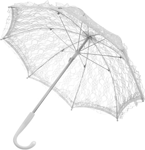 Healvian Sombrilla romántica de encaje vintage para boda, novia, escenario, accesorios de actuación, pequeño, blanco, 50.00X50.00X43.00CM